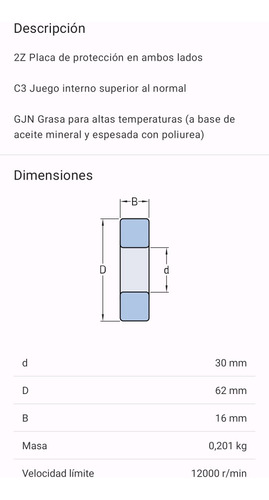 Rodamiento 6206-2z/c3gjn Rígido De Bolas Medidas: 30x62x16 2