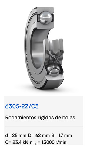 Rodamiento 6305-2z/c3 Skf Rígido De Bolas Med: 25x62x17 Mm 8
