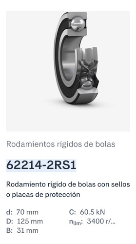 Rodamiento 62214-2rs1 Rígido De Bolas Medidas: 70x125x31 Mm 4
