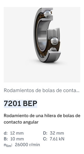 Rodamiento 7201 Bep De Bolas - Contacto Angular Med 12x32x10 6