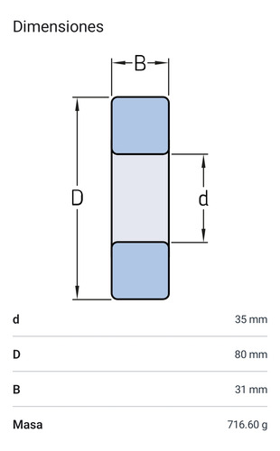 Rodamiento Nj 2307 Ecp/c3 Rodillos Cilíndricos Med: 35x80x31 2