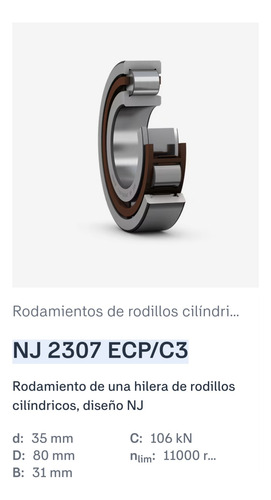 Rodamiento Nj 2307 Ecp/c3 Rodillos Cilíndricos Med: 35x80x31 4
