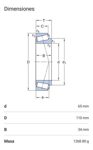 Rodamiento 33113 De Rodillos Cónicos Medidas: 65x110x34 2