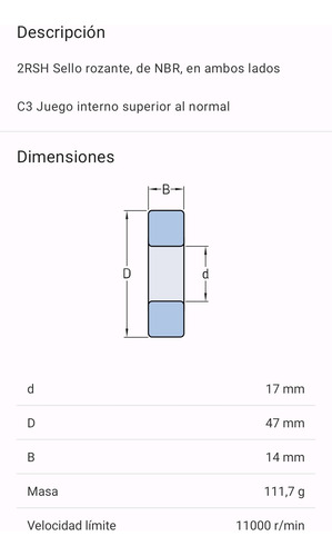 Rodamiento 6303-2rsh/c3 Rígido De Bolas Medidas: 17x47x14 Mm 2