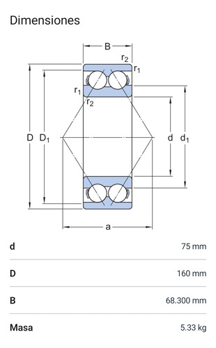 Rodamiento 3315 A - De Contacto Angular Medidas: 75x160x68.3 2