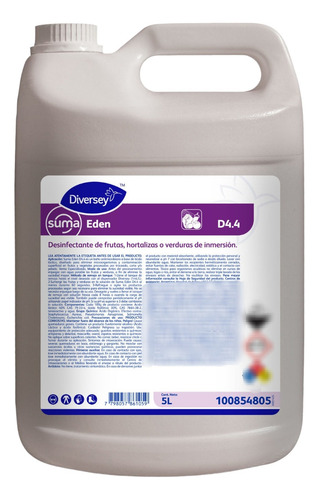 Desinfectante Frutas, Hortalizas O Verduras 5lt. Suma Eden 1