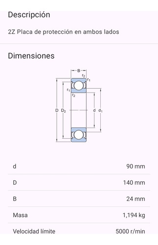 Rodamiento 6018-2z Rigido De Bolas Medidas: 90x140x24 Mm 2