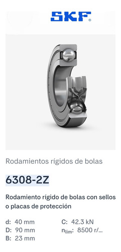 Rodamiento 6308-2z Rígido De Bolas - Medidas: 40x90x23 Skf 7