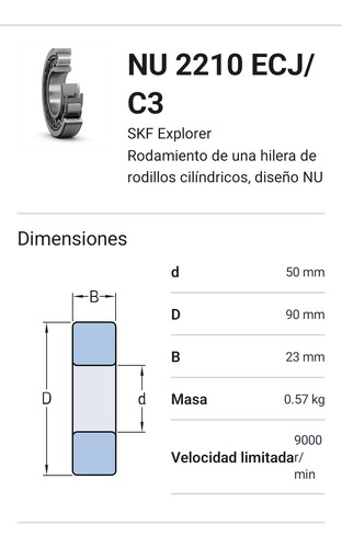 Rodamiento Nu 2210 Ecj/c3 Rodillos Cilíndricos Med: 50x90x23 2