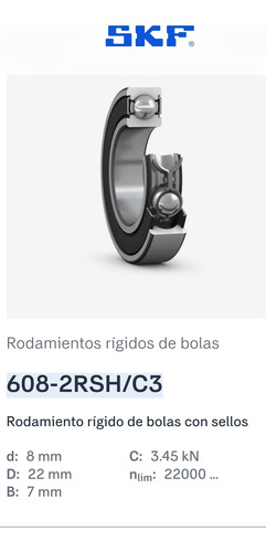 Rodamiento 608-2rsh/c3 Rígido De Bolas Mediadas: 8x22x7 6
