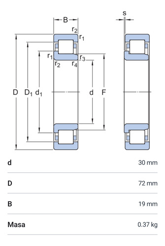Rodamiento Nj 306 Ecp De Rodillos Cilíndricos Med: 30x72x19 2
