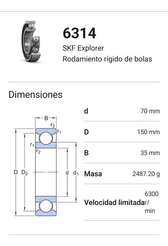 Rodamiento 6314 Rígido De Bolas Skf Medidas: 70x150x35 2