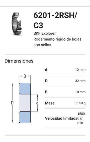 Rodamiento 6201-2rsh/c3 Rígido De Bolas Mediadas: 12x32x10 2