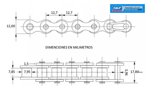 Cadena Asa 40-2x10ft Skf 3 Metros. Transmisión De Potencia 2