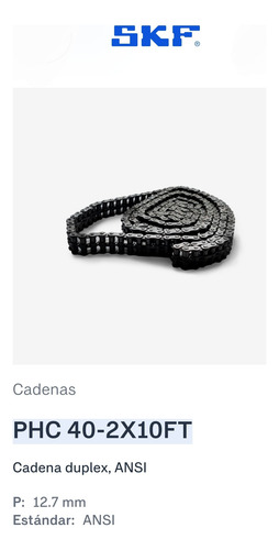 Cadena Asa 40-2x10ft Skf 3 Metros. Transmisión De Potencia 5