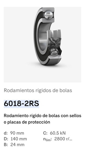 Rodamiento 6018-2rs Rígido De Bolas Medidas: 90x140x24 Fag 2