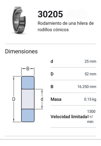 Rodamiento 30205 De Rodillos Cónicos Craft 25x52x16.25 Mm 2