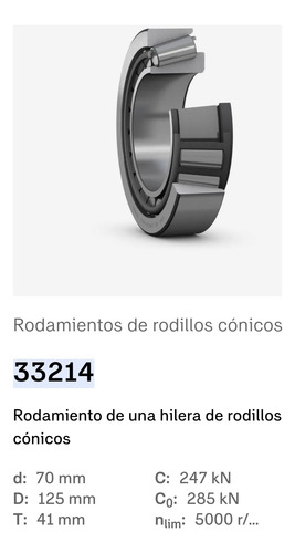Rodamiento 33214 De Rodillos Cónicos Medidas: 70x125x41 Skf 3
