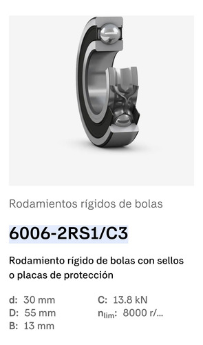 Rodamiento 6006-2rs1/c3 Rígido De Bolas - Skf Med: 30x55x13 7