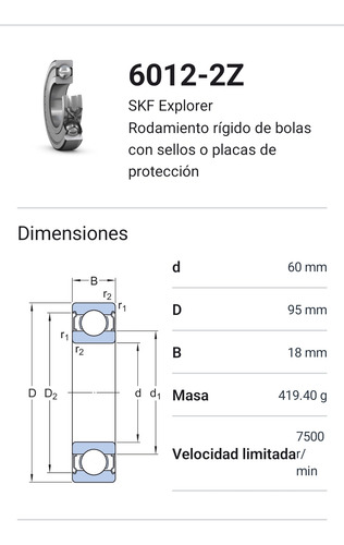 Rodamiento 6012-2z Rígido De Bolas Skf Medidas: 60x95x18 Mm 2