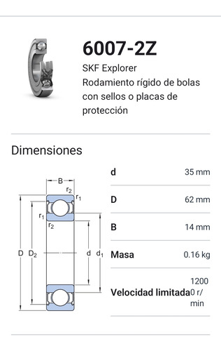 Rodamiento 6007-2z Rígido De Bolas Skf Medidas: 35x62x14 Mm 2