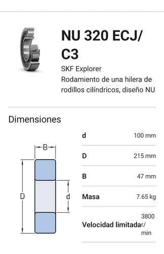 Rodamiento Nu 320 Ecj/c3 Rodillos Cilindricos Med 100x215x47 2