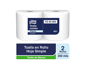 Toalla en Rollo Jumbo Tork - 2 Rollos de 250 Metros c/u TO55004