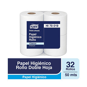 Papel Higiénico Tork 50M Doble Hoja Premium - 8 Paquetes x 4 Rollos HI70019