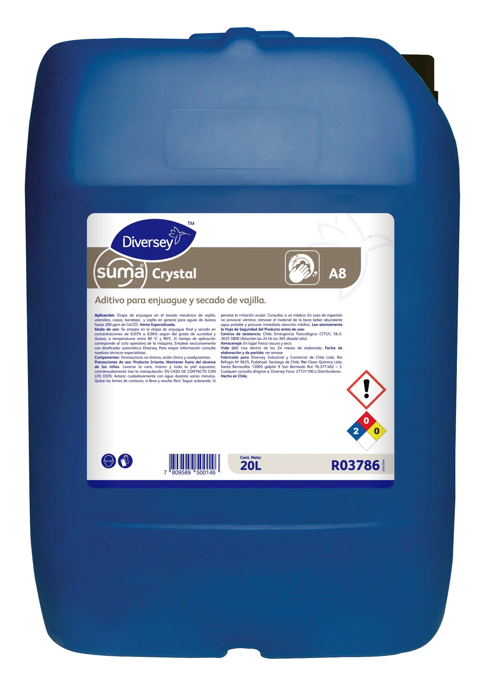 Limpieza - Aditivo para Enjuague y Secado De Vajillas - 20 LTS. SUMA CRYSTAL - DIVERSEY 1