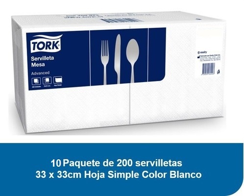 Servilleta de Mesa Tork Advance 33x33cm - 10 Paquetes x 200 Hojas C/U SE70044 1