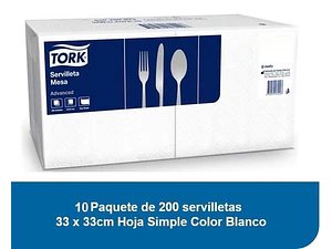Servilleta de Mesa Tork Advance 33x33cm - 10 Paquetes x 200 Hojas C/U SE70044
