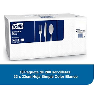 Servilleta de Mesa Tork Advance 33x33cm - 10 Paquetes x 200 Hojas C/U SE70044