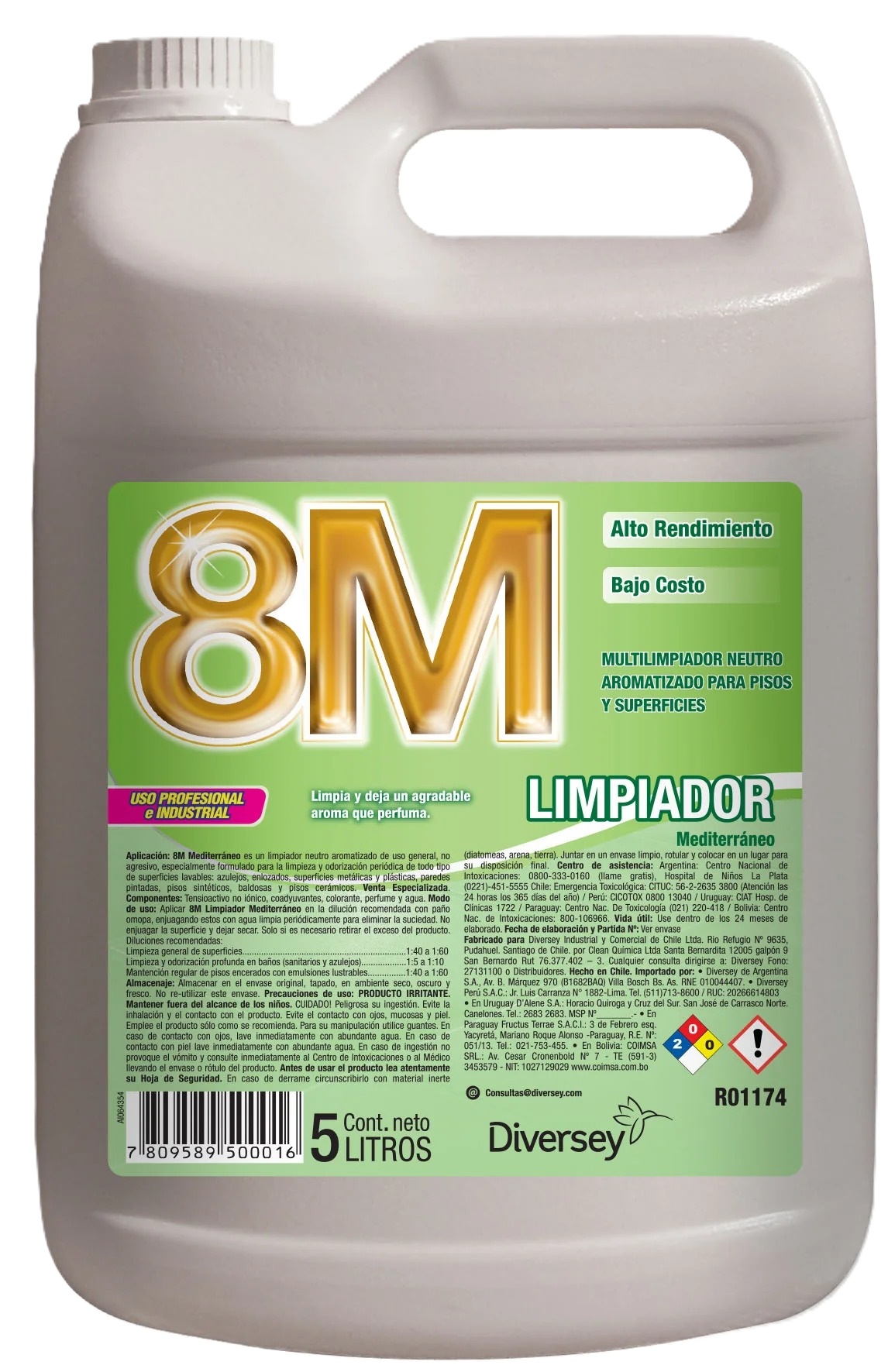 LIMPIADOR MULTIUSO 8M MEDITERRANEO PARA PISOS Y SUPERFICIES - 5 LTS Diversey 1