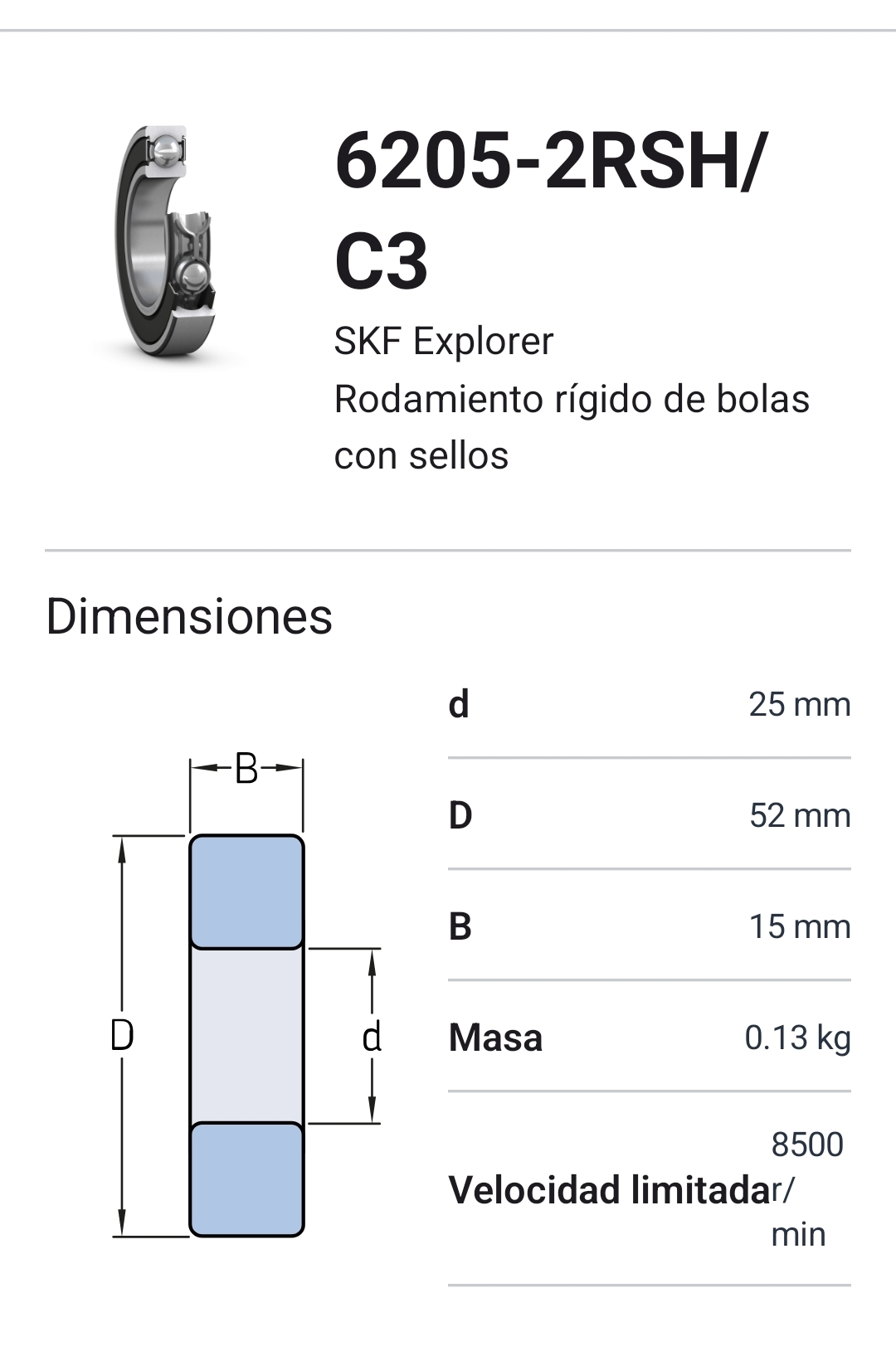 Rodamiento 6205-2rsh/c3 Skf Rígido De Bolas Medidas: 25x52x15 mm. 2