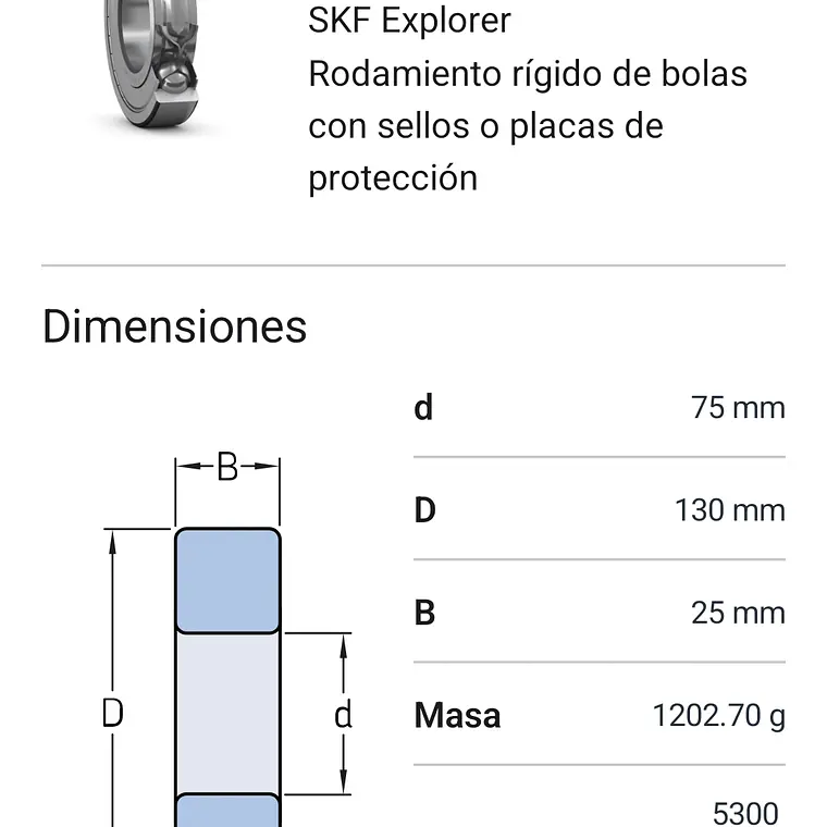 Rodamiento 6215-2Z/C3 rígido de bolas Medidas: 75x130x25 mm. 2