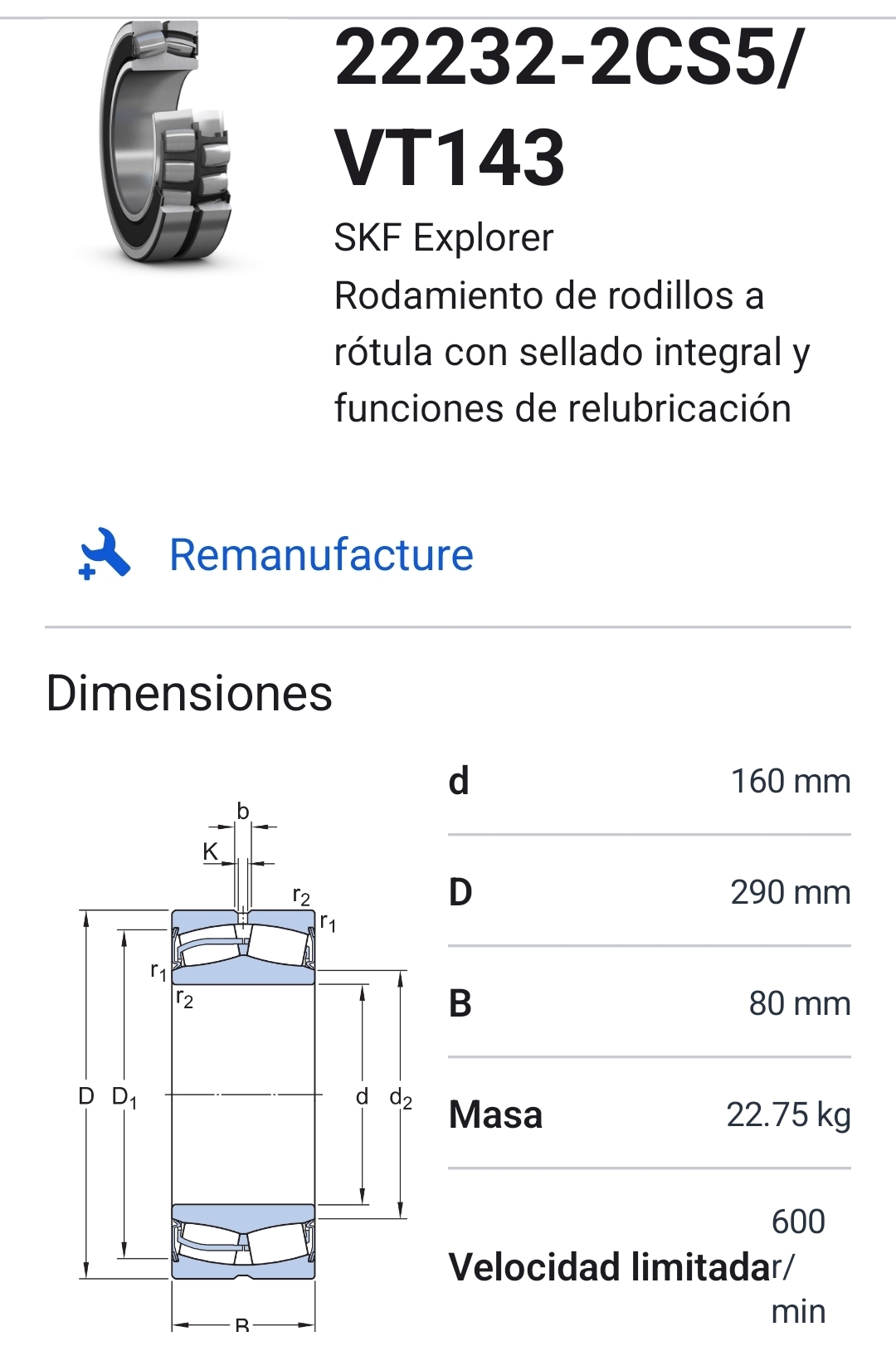 22232-2CS5K/VT143 Rodamiento de rodillos a rótula con agujero cónico, sellado 2