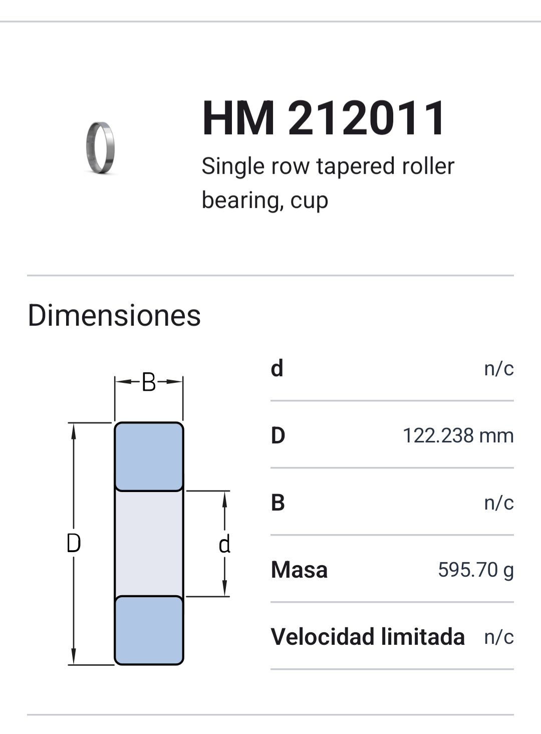 HM 212011 Rodamiento de rodillos cónicos de una hilera. 2