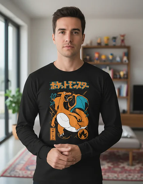 Polera Manga Larga Pokemon - Charizard - Vale Gamess