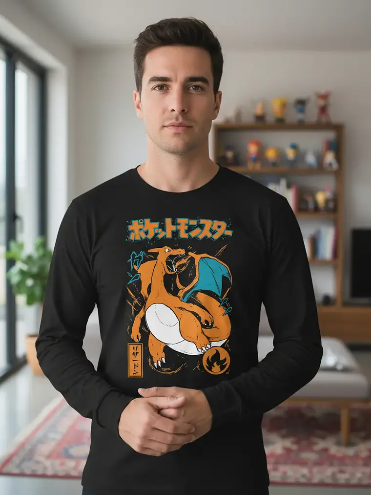Polera Manga Larga Pokemon - Charizard - Vale Gamess 1