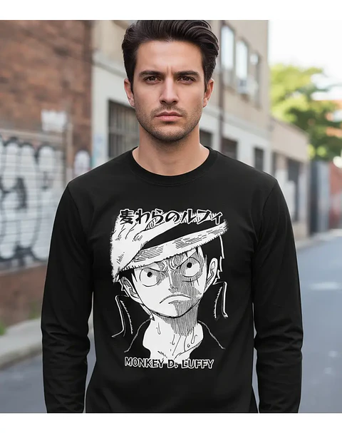 Polera Manga Larga One Piece - Luffy Angry - Vale Gamess