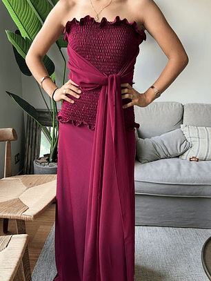 Vestido Burdeo Panal de Abeja