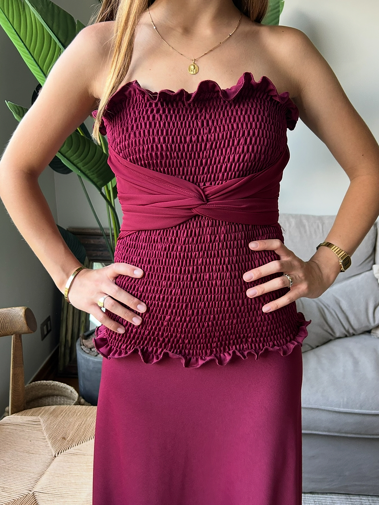 Vestido Burdeo Panal de Abeja 2