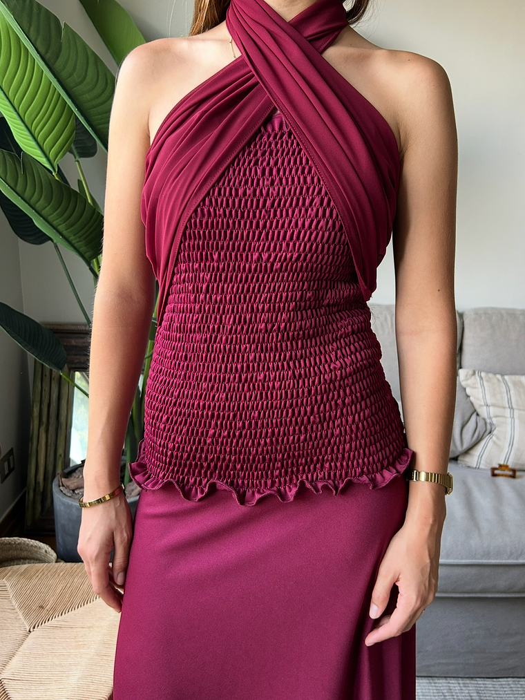 Vestido Burdeo Panal de Abeja 3