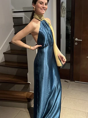 Vestido Azul Petróleo con Pañuelo 