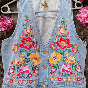 Chaqueta de Jeans sin mangas Floreada Valiente