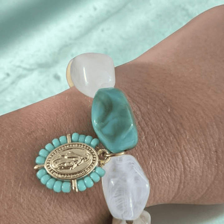 Pulsera de piedras-protección virgen-turquesa 1