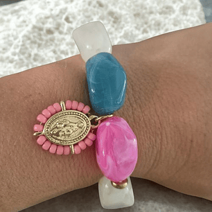 Pulseras de piedras- virgen de protección-rosada celeste