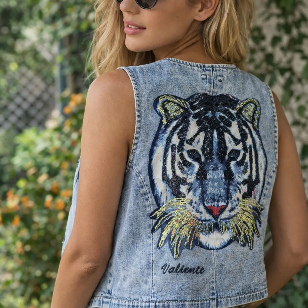 Chaqueta de Jeans sin manga Tigre valiente 1