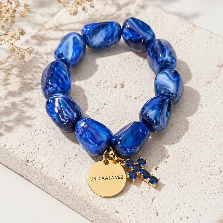 Pulsera azul cruz + frase 1