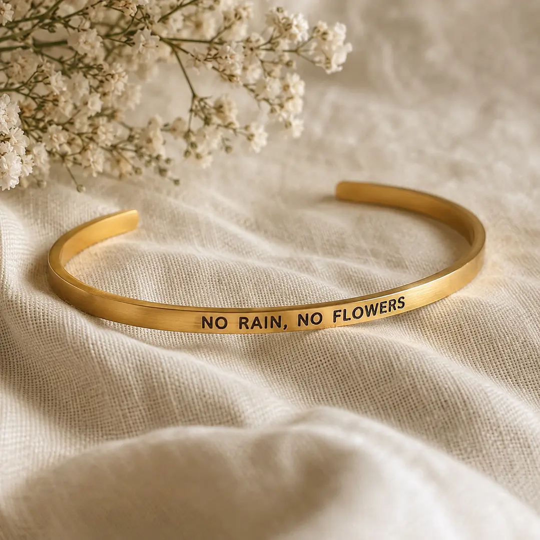 Pulseras de acero inoxidable-No rain, no flowers 1